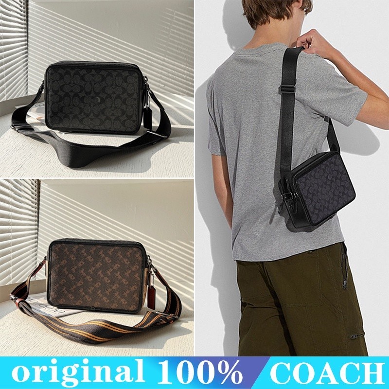 Charter Crossbody 24 With Signature C5340 C5341 ผู้ชาย กระเป๋าสะพายข้าง Coac h กระเป๋า หนังแท้ ซิปคู