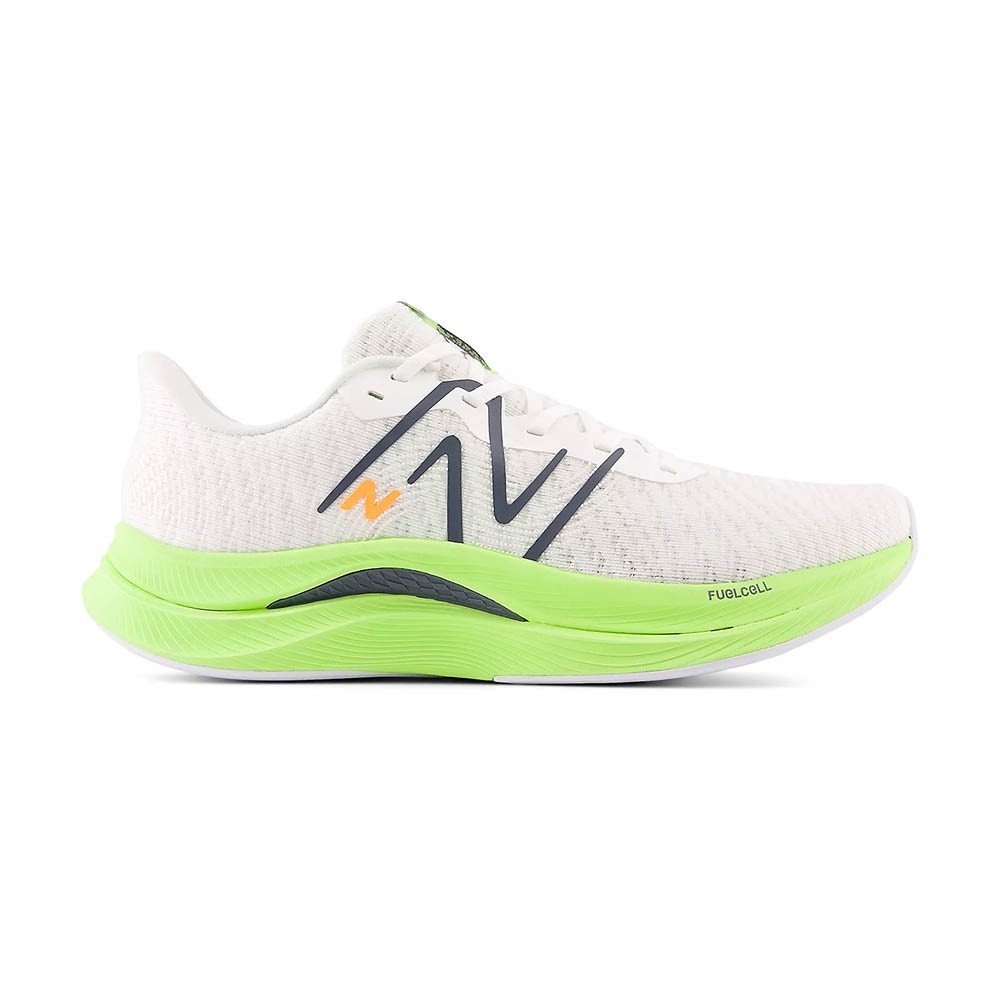 New Balance FuelCell Propel v4 รองเท้าผู้ชายสีขาวเรืองแสงสีเขียว 2E กว้าง Last หนา Soled Jogging MF