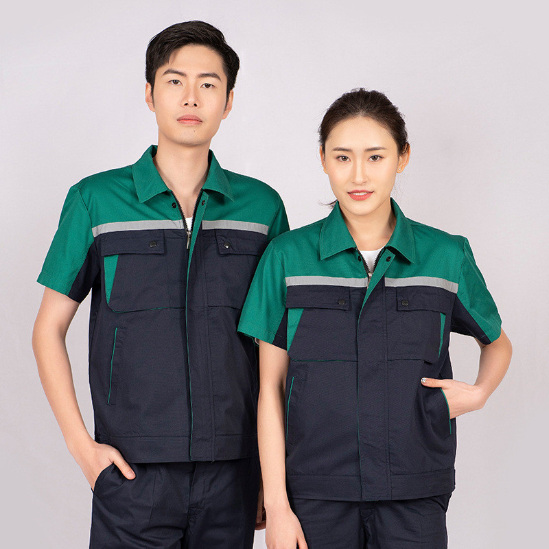 เสื้อโค้ทหลวมผู้ชายสไตล์เกาหลีอินเทรนด์ลำลอง เสื้อช็อปช่าง เสื้อช็อปทำงาน แถบสะท้อนแสง ผ้าบางเบา เย็น