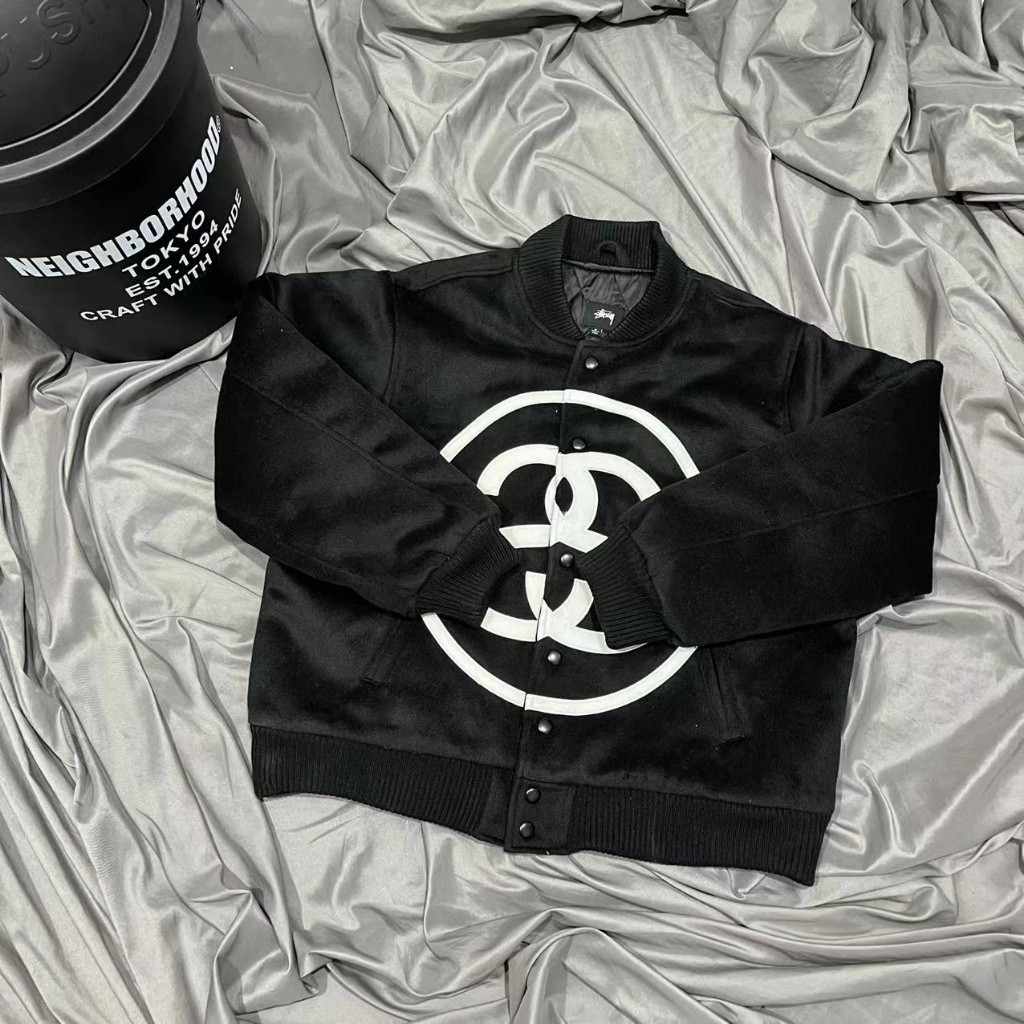 【Stussy】เสื้อแจ็กเก็ตเบสบอล ผ้าวูล ทรงหลวม ขนาดใหญ่ ลายฉลาก Stussy Double S สไตล์อเมริกันเรโทร สําหรับผู้ชาย และผู้หญิง