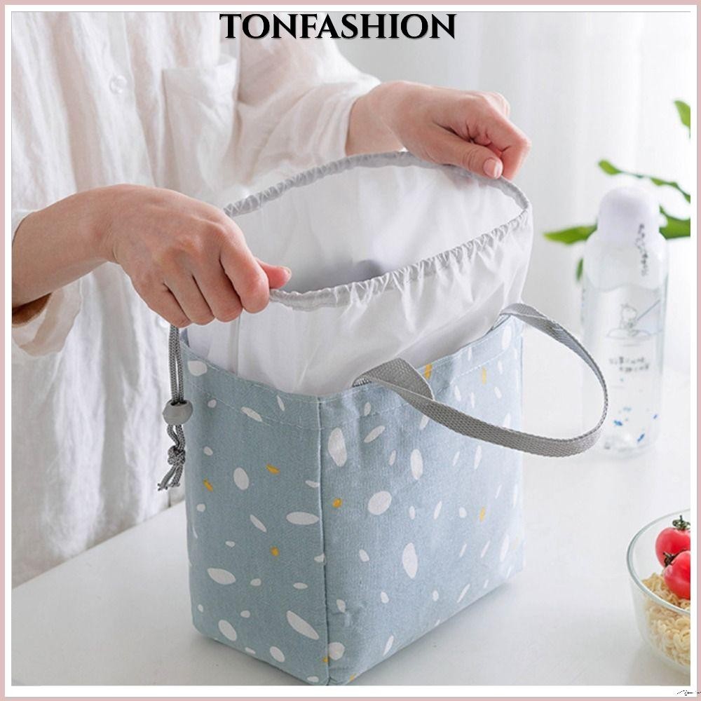 Tonfashion กระเป๋าใส่กล่องอาหารกลางวัน มีฉนวนกันความร้อน ความจุขนาดใหญ่ กระเป๋าอาหารกลางวัน แบบพกพา เรียบง่าย สําหรับผู้หญิง