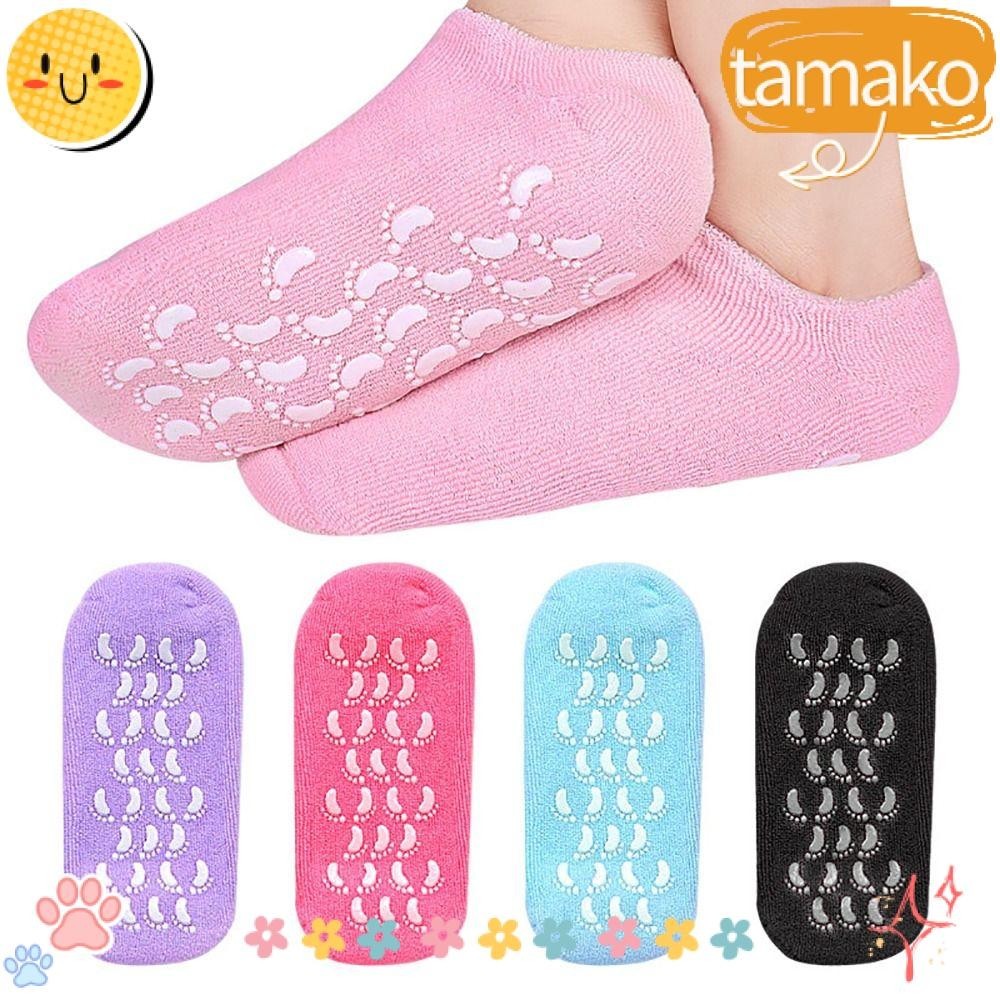 TAMAKO ถุงเท้าให้ความชุ่มชื้น, Spa Gel Pedicure Repairing Feet Lotion Socks, Women Reusable Dry Crac