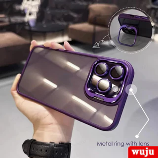 WUJU เคสโทรศัพท์มือถืออะคริลิคใส กันกระแทก ปิดด้านหลัง ป้องกันเลนส์กล้อง พร้อมแหวนขาตั้งโลหะ หรูหรา สําหรับ เคส เข้ากันได้สำหรับ เคสไอโฟน Case Compatible For iPhone 17 16 11 12 13 14 15 Pro Max Plus Air