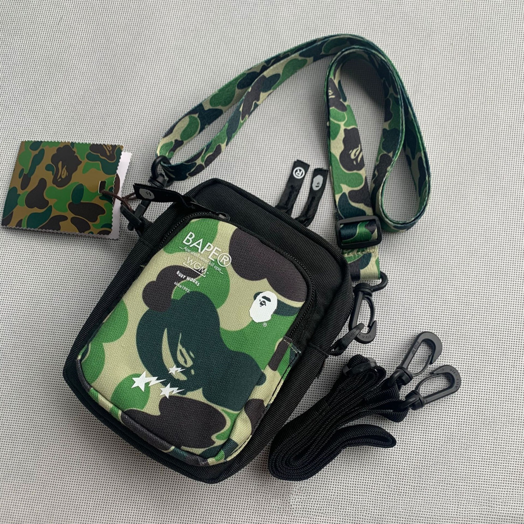 Bape กระเป๋าสะพายไหล่ กระเป๋าใส่โทรศัพท์มือถือ มีซิป มีหลายช่อง สําหรับนักเรียน