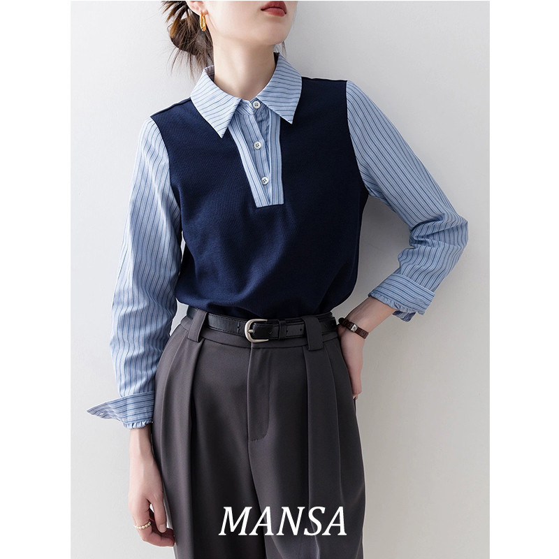 MANSA blue striped shirt เสื้อผ้าแฟชั่นผู้หญิง เสื้อ