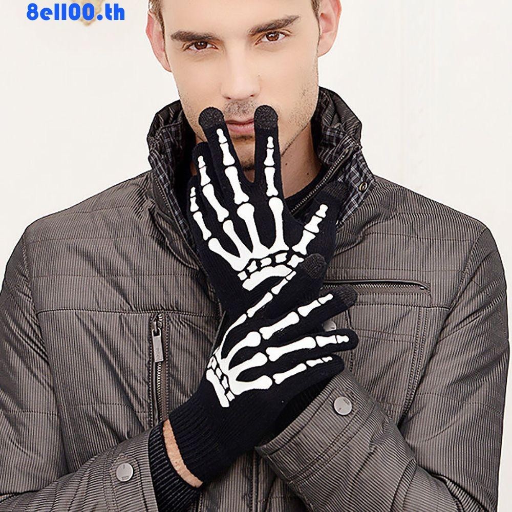 Darnellya ถุงมือครึ่งนิ้ว ลายกะโหลก กระดูกมือ เรืองแสง ให้ความอบอุ่น กันลื่น สําหรับผู้หญิง