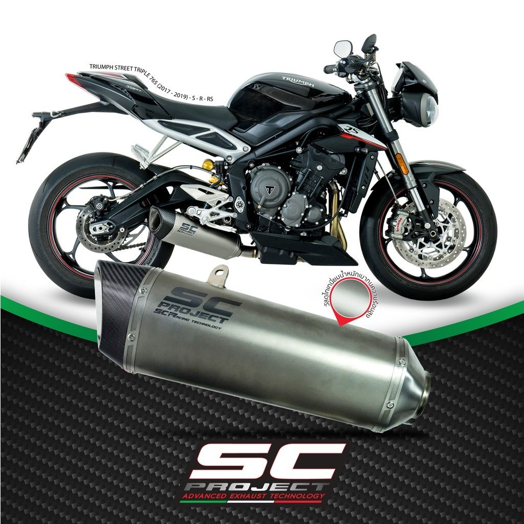 SC-Project ท่อไอเสียสำหรับ  TRIUMPH STREET TRIPLE 765 (2017 - 2019) - S - R - RS | SC1-R Titanium