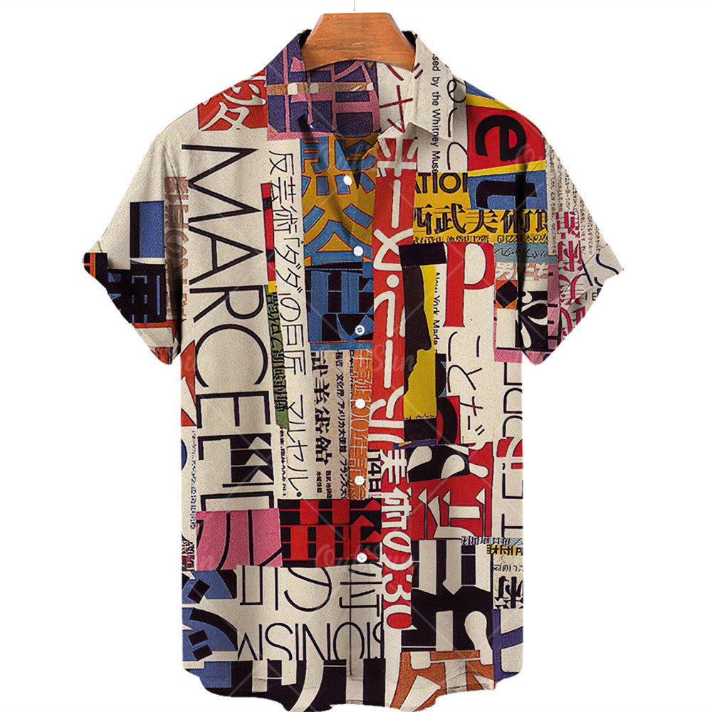 เสื้อเชิ้ตฮาวาย แขนสั้น ทรงหลวม ระบายอากาศได้ดี ลายกราฟฟิติ แนวสตรีท สไตล์ยุโรป และอเมริกา สําหรับผู้ชาย