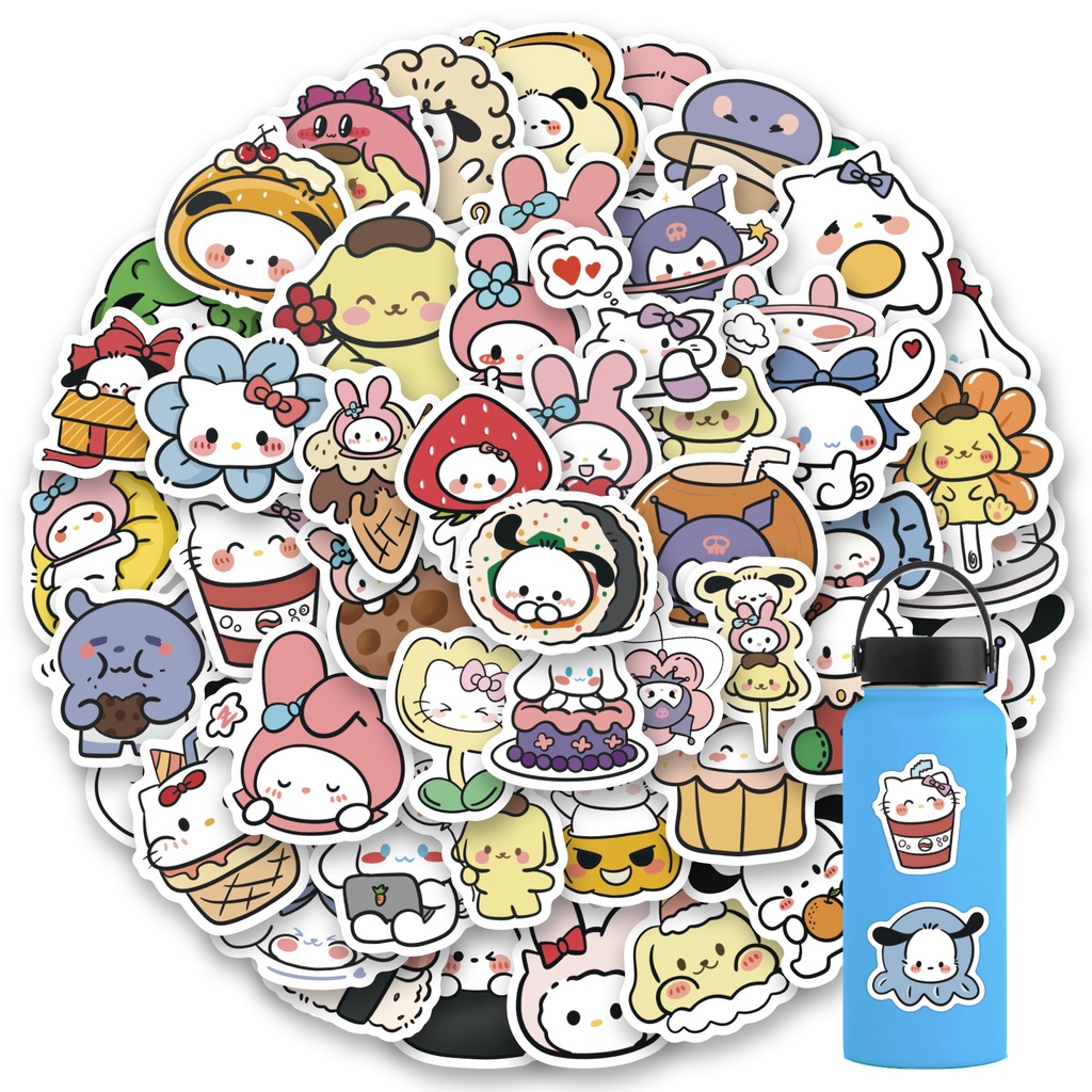 สติกเกอร์ ลายการ์ตูน Sanrio กันน้ํา สําหรับติดตกแต่งหมวกกันน็อค จักรยาน 100 ชิ้น