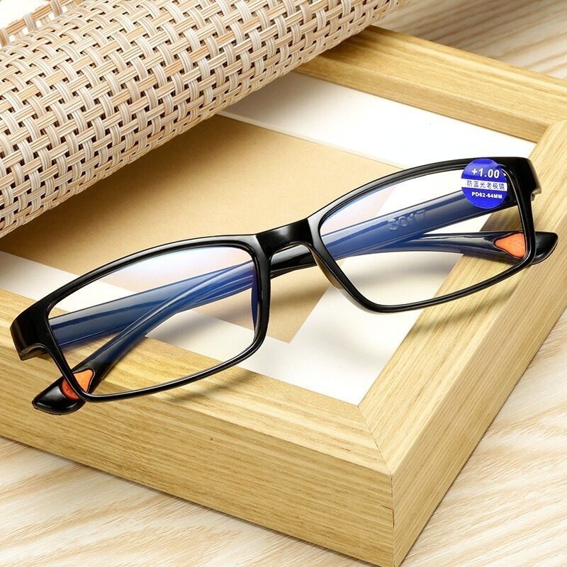ราคาถูก♦[Hyperopia Glasses] แว่นตาอ่านหนังสือ กรอบพลาสติก ทรงสี่เหลี่ยม 1.00 2.25