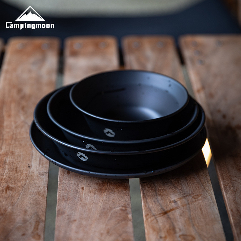จัดส่งที่รวดเร็ว Campingmoon BKS395 ชุดจาน ซุป บาร์บีคิว สเตนเลส ชุบไทเทเนียม แบบพกพา สีดํา สําหรับตั้งแคมป์กลางแจ้ง