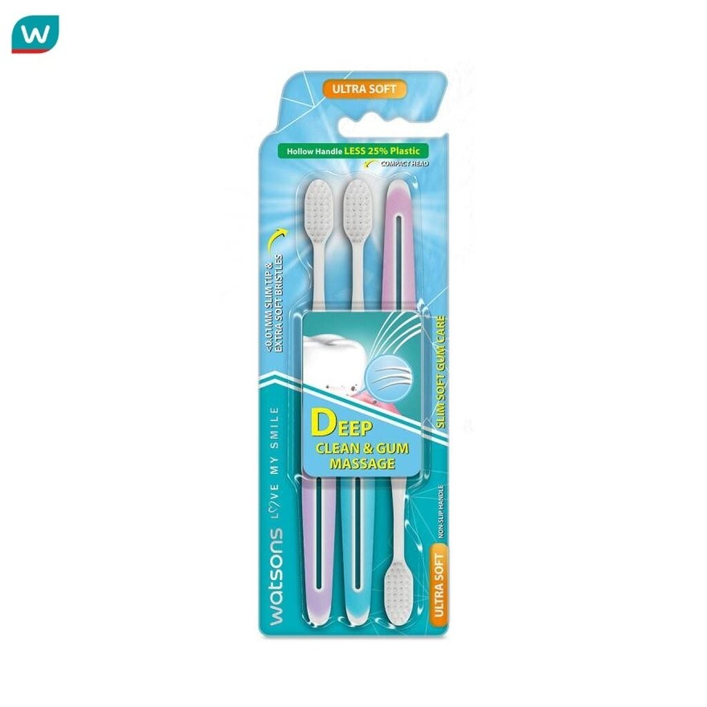Watsons วัตสัน แปรงสีฟัน สลิม ซอฟท์ กัม แคร์ (อัลตร้า ซอฟท์) แพ็ค 3 ด้าม