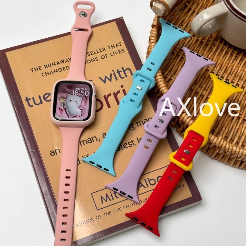 สายนาฬิกาข้อมือซิลิโคนนุ่ม สําหรับ Apple Watch Ultra 2/9/8/7/6/5/4/3/SE ขนาด 49/45/41/40/44/38/42 มม. รองรับหลายรุ่น
