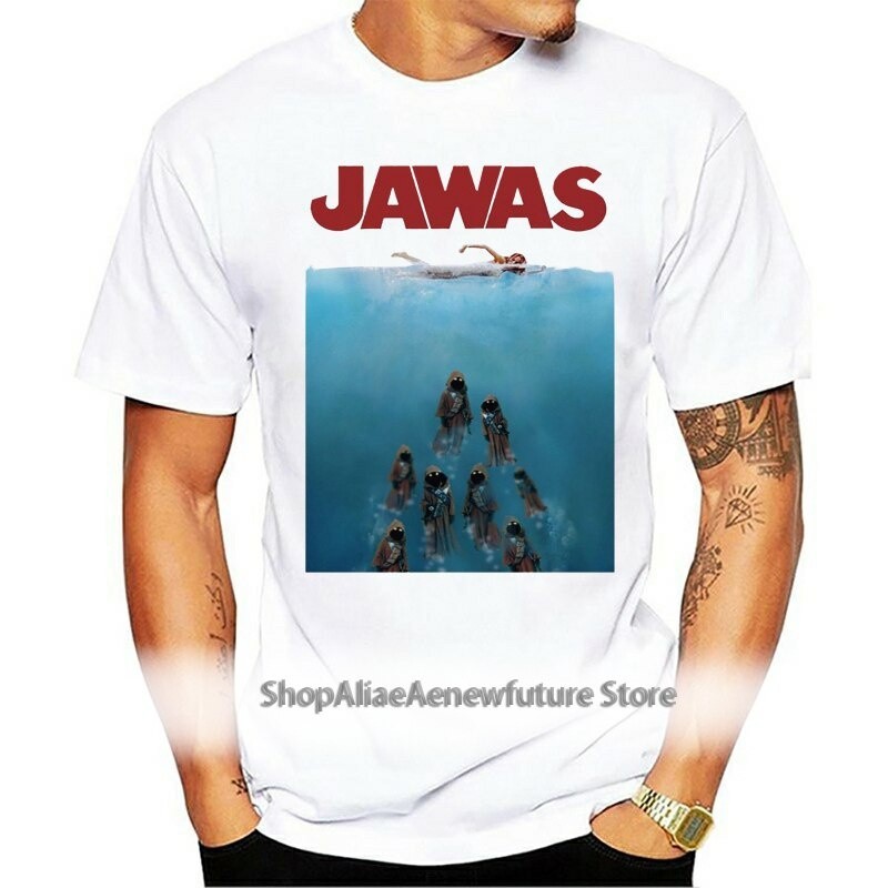 <DMD>  เสื้อยืดเด็กผช - เสื้อยืดคอตตอนใหม่ JAWAS STARWARS JAWS ล้อเลียนลําลองสีขาวพิมพ์ซ้ําฮาราจูก 7