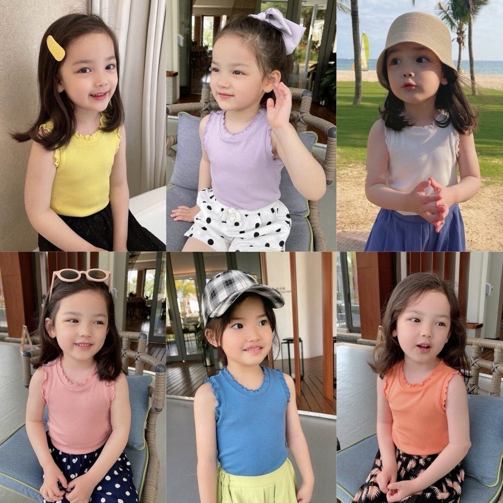 PRETTY BABY พร้อมส่ง เสื้อยืดเด็กผู้หญิง เสื้อแขนกุด ผ้าร่องนุ่มนิ่ม Size 80-140 (1127)