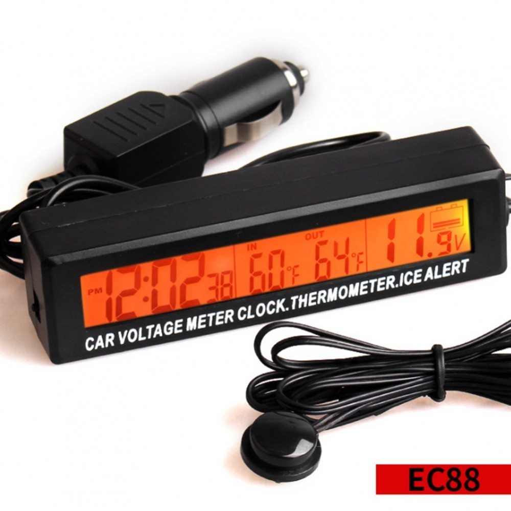 Black Car Clock Thermometer Voltage Meter with Interchangeable Backlight#TWILIGHT