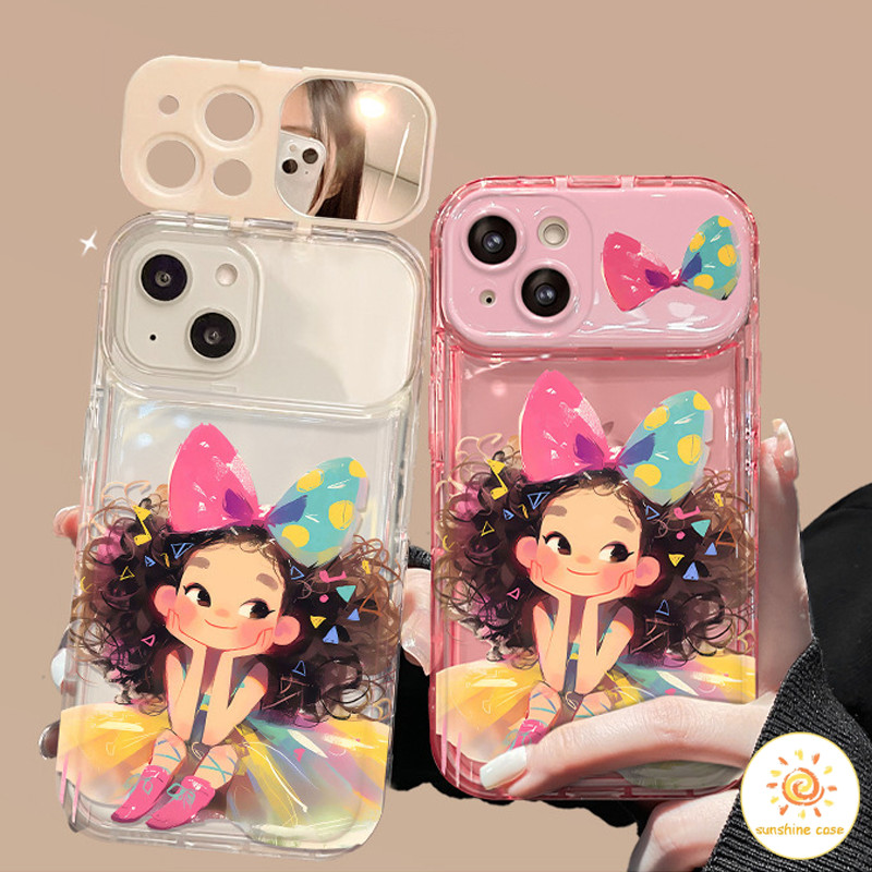 [ส่วนลด]กระจกพลิก กราฟฟิตี้ โบว์ กระจกแต่งหน้าสาว เคส ไอโฟน 11 For iPhone12 13 14 15 Pro MAX X XS XR XS 7 8 Plus SE2020