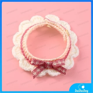 ปลอกคอ ผ้าถัก ประดับโบว์น่ารัก สามารถปรับได้ อุปกรณ์เสริม สําหรับสัตว์เลี้ยง สุนัข แมว