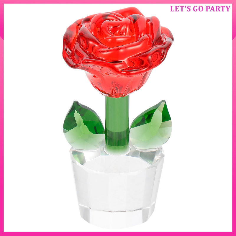 พวงมาลัยเครื่องประดับตกแต่งห้องของขวัญคริสตัล Rose ตุ๊กตาช่อดอกไม้แก้วดอกไม้สีแดง uiran
