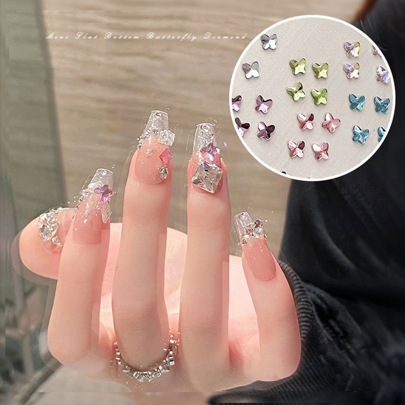 เครื่องประดับเพชร รูปผีเสื้อ ขนาดเล็ก สีสันสดใส สําหรับตกแต่งเล็บ DIY