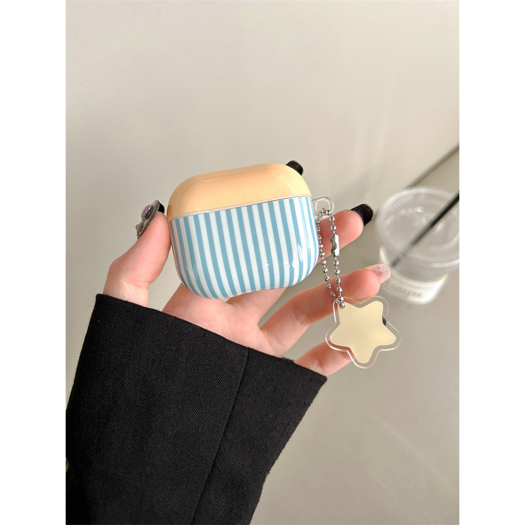 ลายทางสีเหลืองและสีน้ําเงินสําหรับ Airpods 1/2 3 Pro2 Pro3 Airpods4 耳机套装 无线蓝牙保护套 AirPods pro2 Pro3 3 4耳机保护套