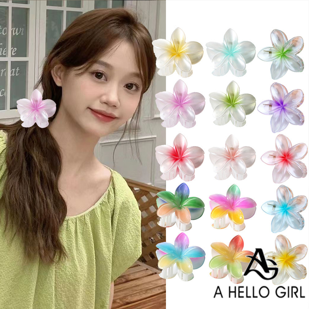 A HELLO GIRL กิ๊บติดผม ลายดอกไม้ ไล่โทนสี ขนาดใหญ่ 8 ซม.