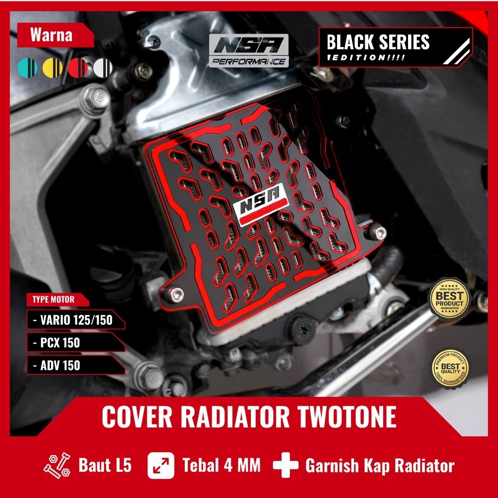 Nsa COVER หม้อน้ํา TWO TONE สีดํา Series VARIO PCX NMAX AEROX ADV LEXI STYLO ฝาครอบหม้อน้ํา Yamaha Honda 125/150/160 อุปกรณ์เสริมรถจักรยานยนต์ NSA PERFORMANCE