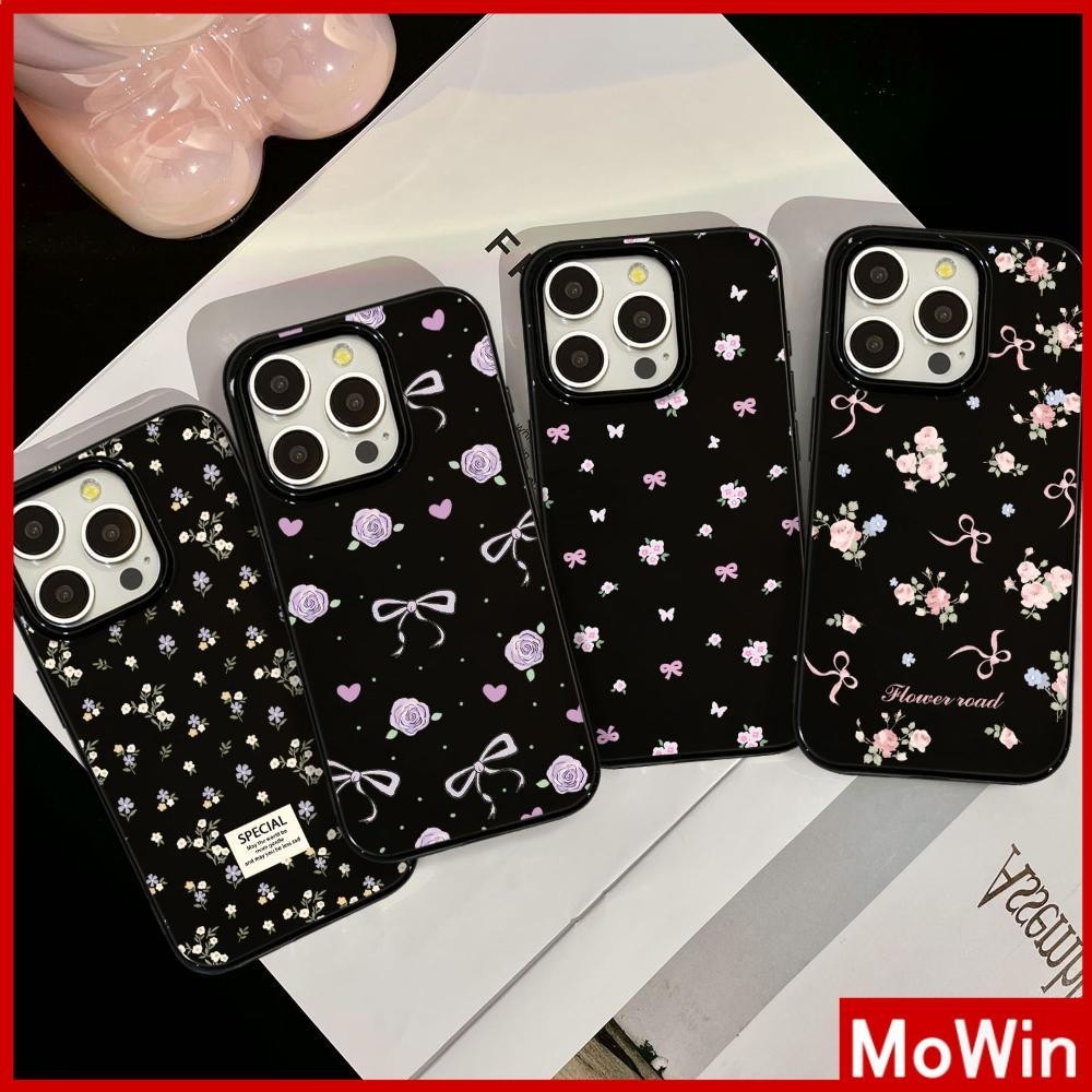 Mowin - สำหรับ iPhone 15 Pro Max เคส ไอโฟน สีดำมัน TPU ซอฟท์เคส กันกระแทกกล้องป้องกัน ดอกไม้เล็ก ๆ น่ารัก เข้ากันได้กับ iPhone 14 13 12 Pro Max 11 XR XS Max 7 8 Plus