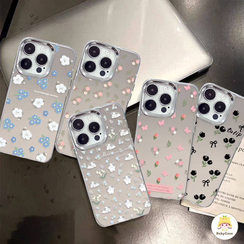 หรูหราชุบเลนส์โลหะกรณีดอกไม้ผีเสื้อโรแมนติกเข้ากันได้สำหรับ IPhone 11 13 15 12 14 Pro Max XR 7Plus 8Plus 7 8 X XS Max