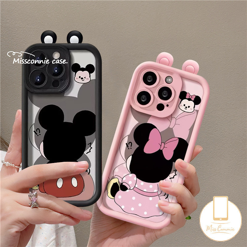 เคสโทรศัพท์มือถือ แบบนิ่ม ลายการ์ตูนมิกกี้ มินนี่ เมาส์ 3D มีสายคล้อง สําหรับ IPhone 11 15 13 14 12 Pro Max 7Plus XR X XS Max 6S 15 7 8 6 Plus SE 2020