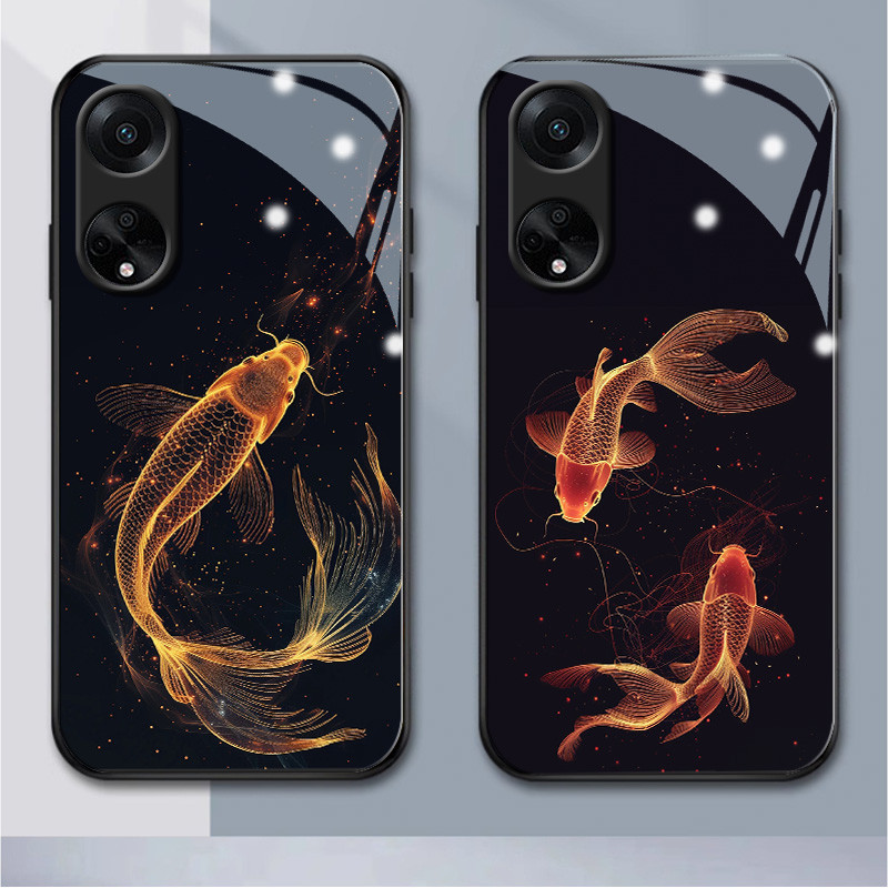เคสโทรศัพท์มือถือแบบแก้ว ลายปลาคาร์พเรืองแสง สําหรับ oppo a98 a15 a35 a16 a17 a3 a31 a74 a77 a78 a91 a92 a9 a5 a79 a95 a96 a1 a38 a58 a7x a1pro a12s a9x a15s a16k a16e a33 (HB1-1281)