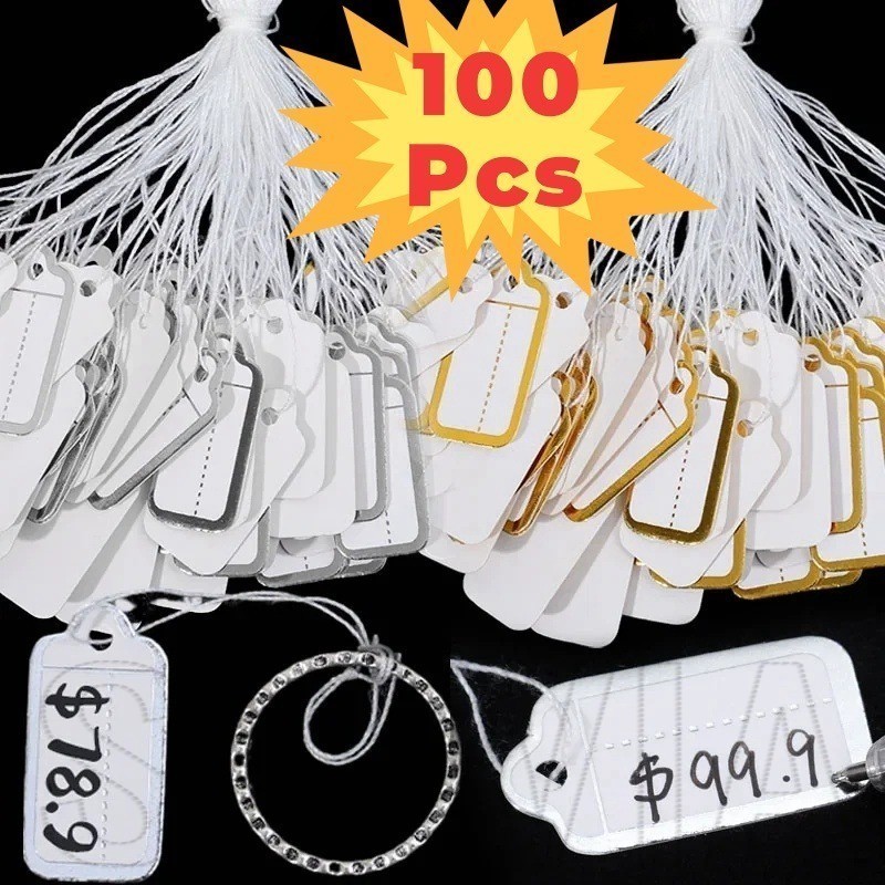 ป้ายแท็ก ขนาดเล็ก สีทอง สีเงิน สําหรับแขวนแสดงเครื่องประดับ 100 ชิ้น