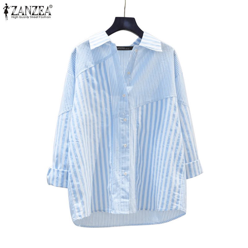 Zanzea เสื้อเชิ้ตลําลอง แขนยาว พิมพ์ลายทาง ติดกระดุม สําหรับผู้หญิง