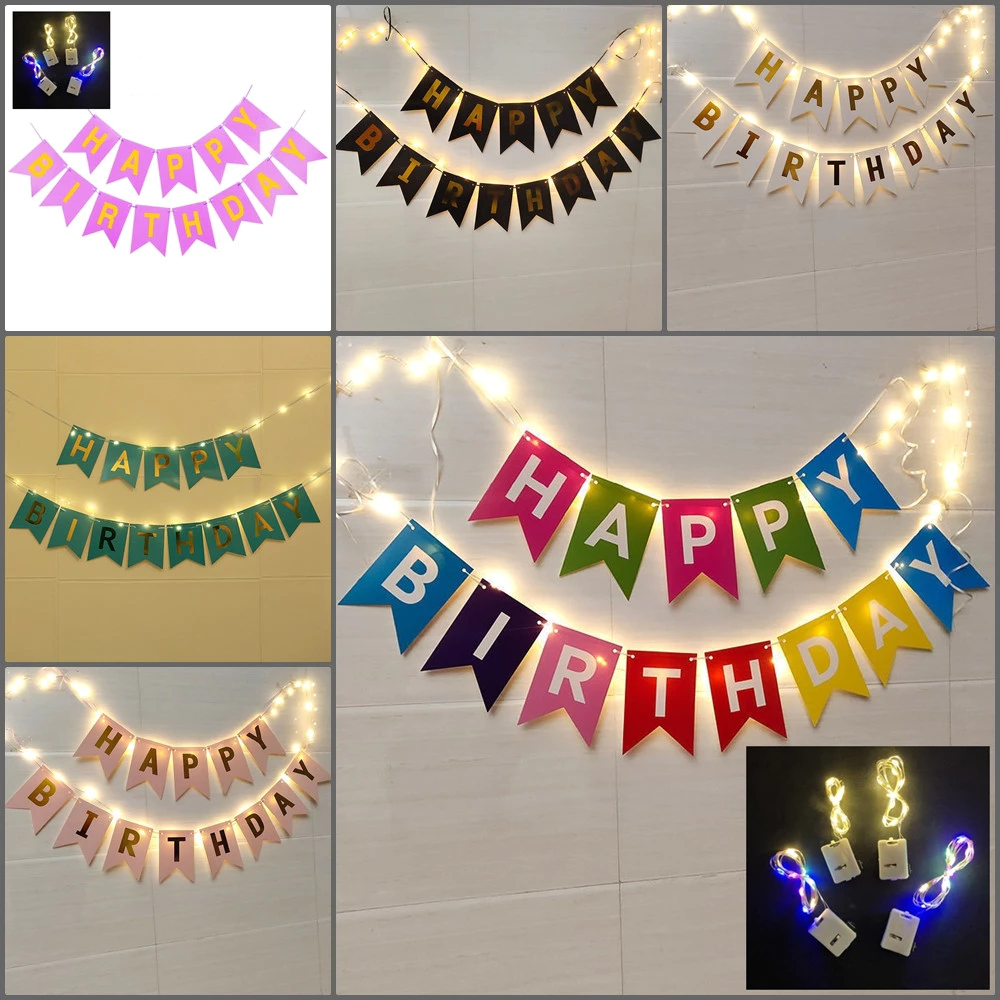 มีสีให้เลือเยอะมากๆ ชุดป้ายวันเกิด Happy Birthdayไฟลวด LEDแถมถ่านกระดุม รายละเอียดในชุดดูได้จากภาพ (พร้อมส่งจากกรุงเทพ)