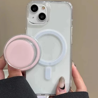 เกาหลีสีทึบเรียบง่ายแบบพับได้สําหรับ Magsafe โทรศัพท์แม่เหล็ก Griptok Grip Tok Stand สําหรับ IPhone ไร้สายชาร์จกรณีผู้ถือ