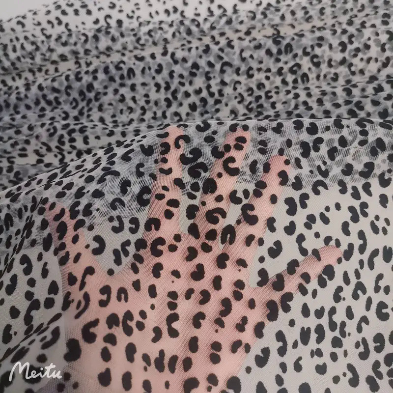 0.5Yard Black Flocked Leopard Mesh Tulle Guipure Lace Fabric High Quality Bridal Dress Wedding Decor