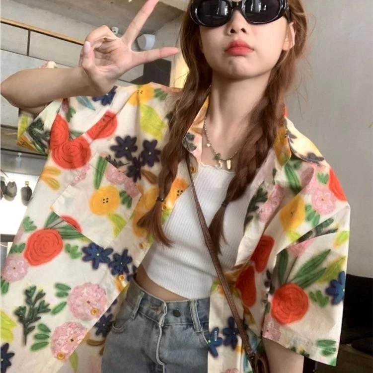 ohho เสื้อฮาวาย W313 แขนสั้น ทรงหลวม ลายดอกไม้ thumbnail 5