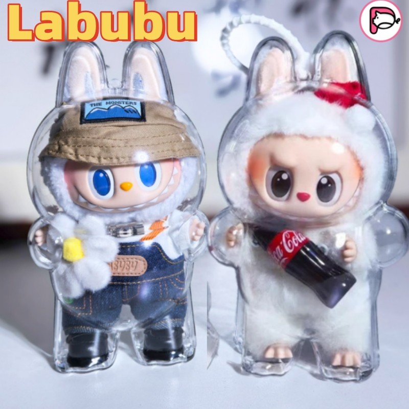 พร้อมส่ง🔥 LABUBU V2 V1 โปร่งใสป้องกันอะคริลิคแบบพกพาป้องกันฝุ่นกันน้ําหนาตุ๊กตาพวงกุญแจกระเป๋า Coca Cola เคสใสป้องกัน