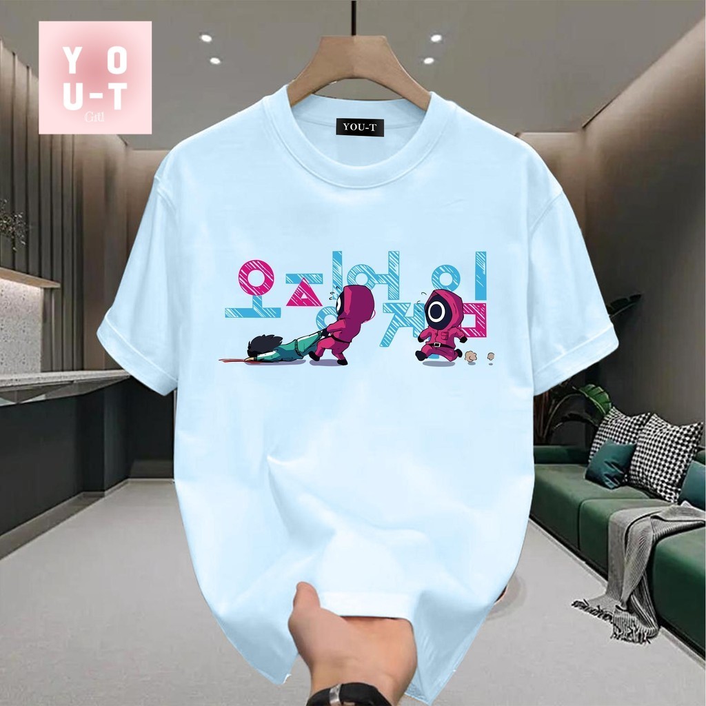 YOU-T🎉เสื้อยืดoversize ไม่ต้องรีด cotton ultrasoft  เสื้อยืดแขนสั้น  วินเทจ “SQUID GAME”การพิมพ์