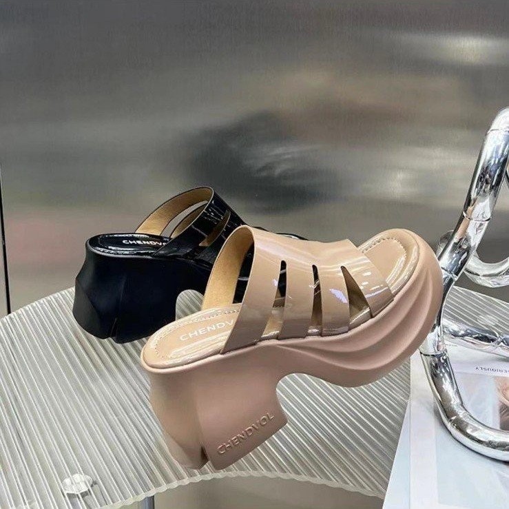 รองเท้าส้นสูงผู้หญิง หัวกลม ส้นหนา แพลตฟอร์ม สลิปออน แฟชั่น ขนาด 34-39