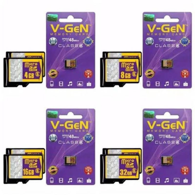 การ์ดหน่วยความจํา Vgen Micro SD V-Gen 4gb 8gb 16gb 32gb Class 6 Top Brand Memory CCTV HP