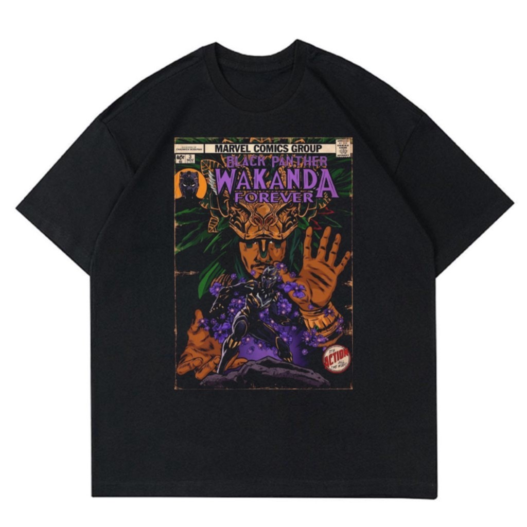 แฟชั่นใหม่ล่าสุด เสื้อยืด พิมพ์ลายการ์ตูน HITAM Wakanda MARVEL COMICS | เสื้อยืด พิมพ์ลาย Wakanda | 