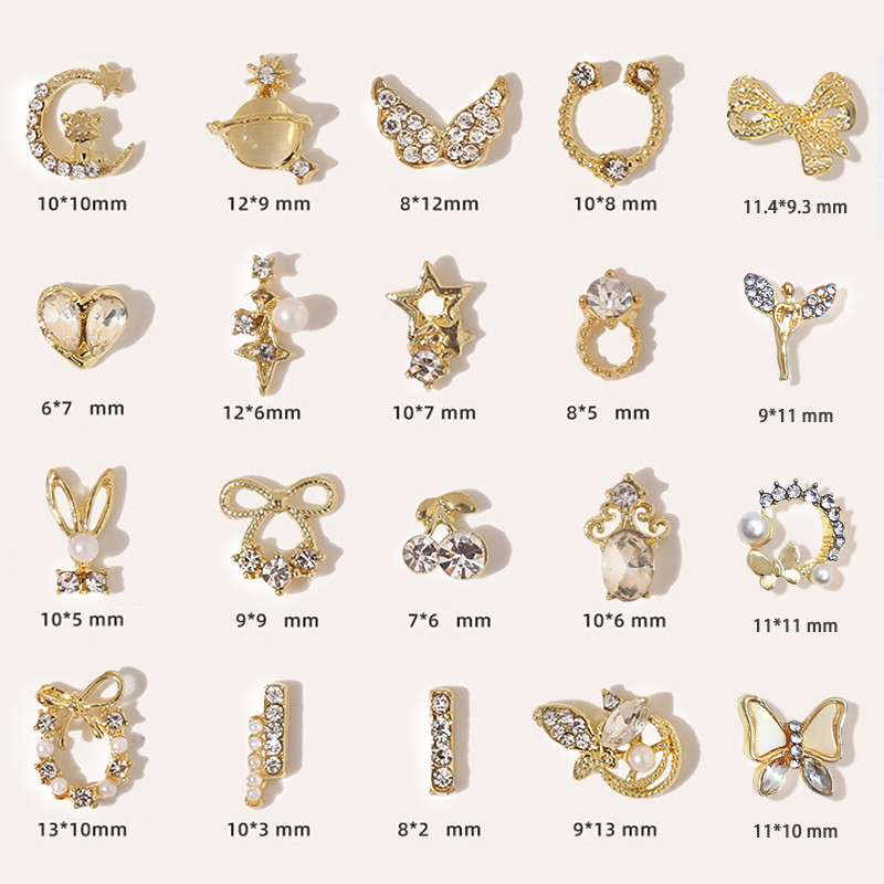 Ur SUGAR 1 PC Gold Heart Folower แหวนโลหะผสมเล็บเงา Pearl Rhinestones 3D ตกแต่งเล็บ DIY Glitter เล็บเล็บอุปกรณ์เสริม