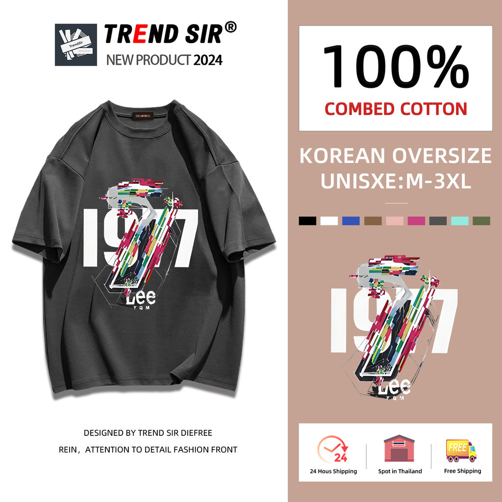 TrendSir🚀พร้อมส่ง🚀เสื้อยืด cotton เสื้อยืดไซส์ใหญ่ Lee 1977 9สี M-3XL