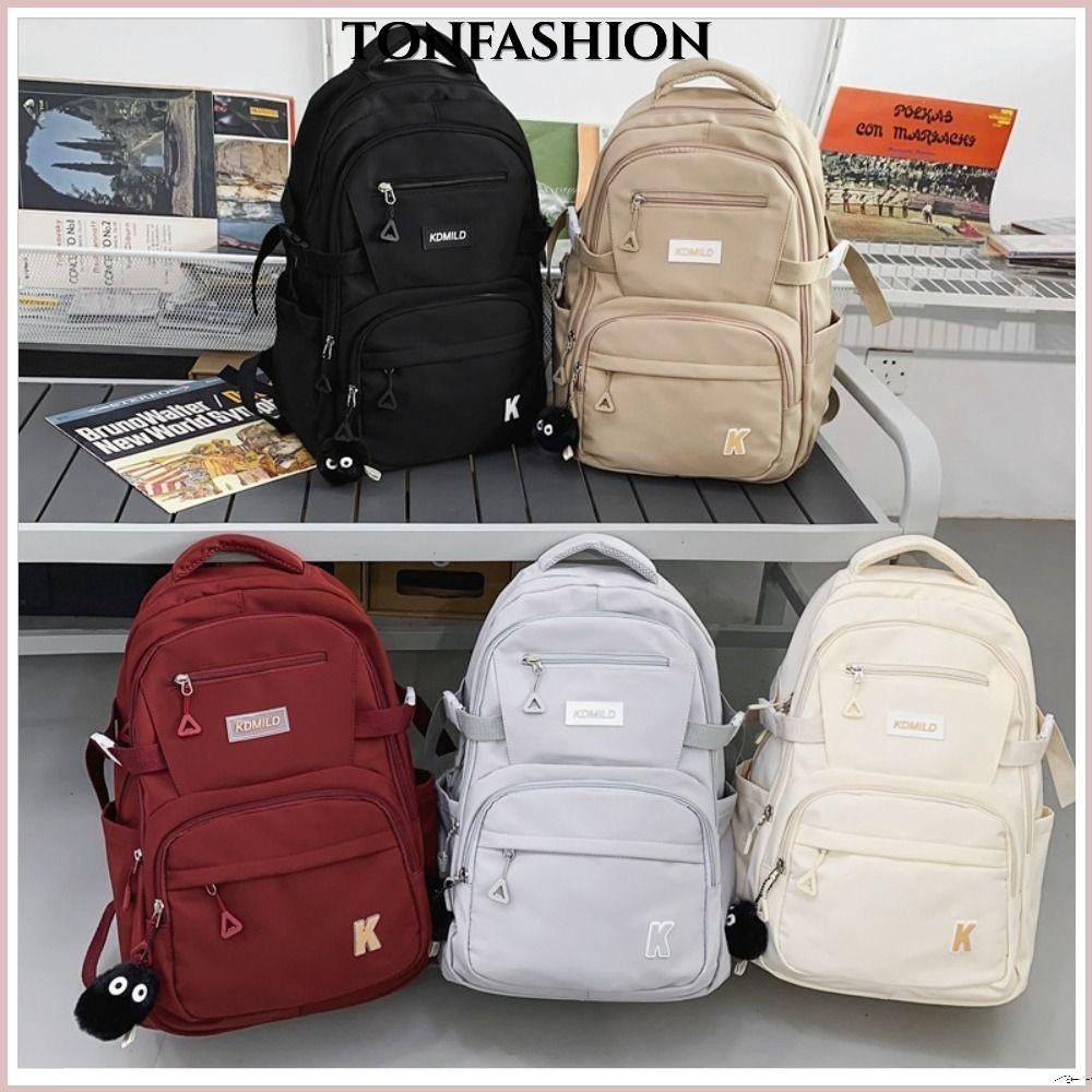 Tonfashion กระเป๋าเป้สะพายหลัง กระเป๋านักเรียน ผ้าไนล่อน สีพื้น ความจุขนาดใหญ่