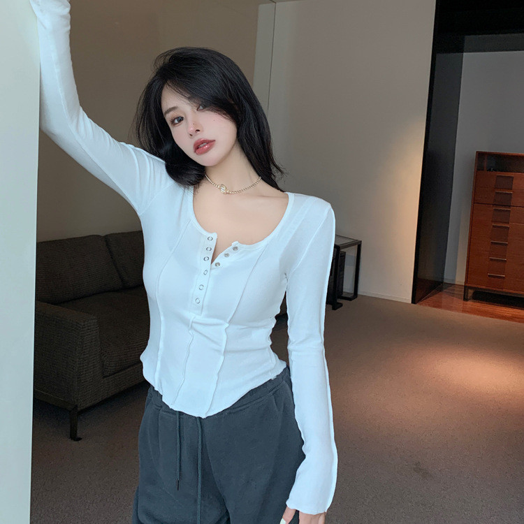 ccute  พร้อมส่ง  เสื้อยืดแขนยาว งานแขนสั้น แฟชั่นไม่ตกเทรน ตะเข็บสุดแซ่บ กระดุมใช้งานได้ - รูปที่ 2