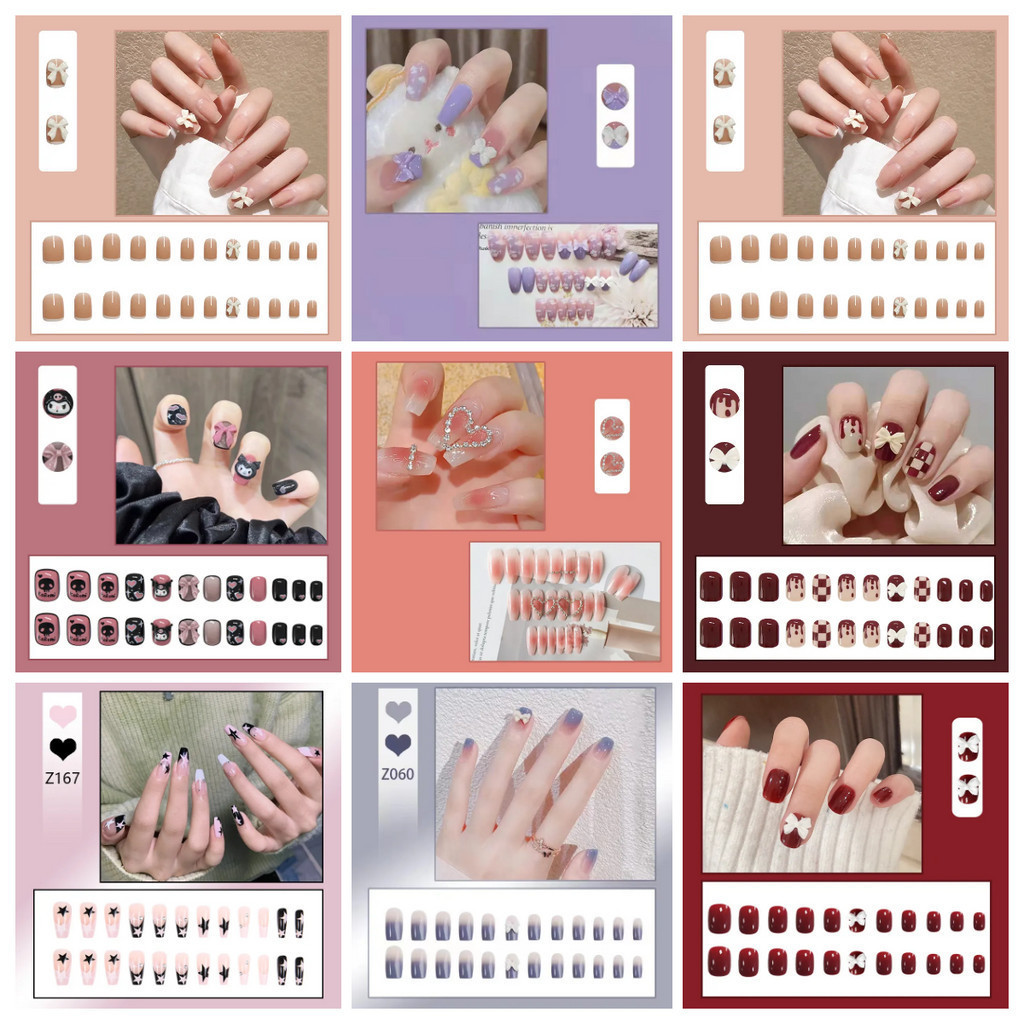เล็บแฟชั่น เล็บปลอม ชนิดอะคริลิค สไตล์ฝรั่งเศส สีขาว ชมพู 24 ชิ้น