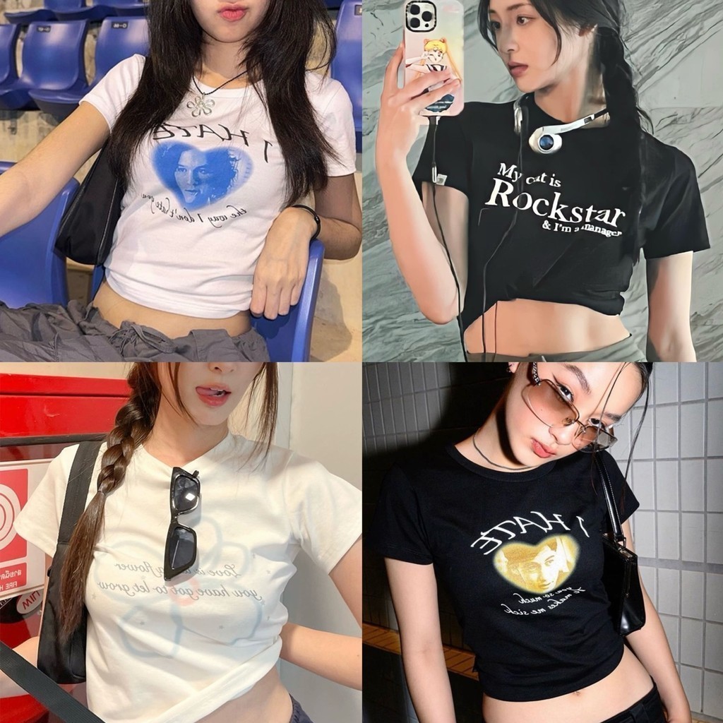 [ส่งจากโรงงาน]ออก24ชั่วโมง OOOK | Baby Tee รวมลายเสื้อครอปทรงพอดีตัวเนื้อผ้า cotton 100%
