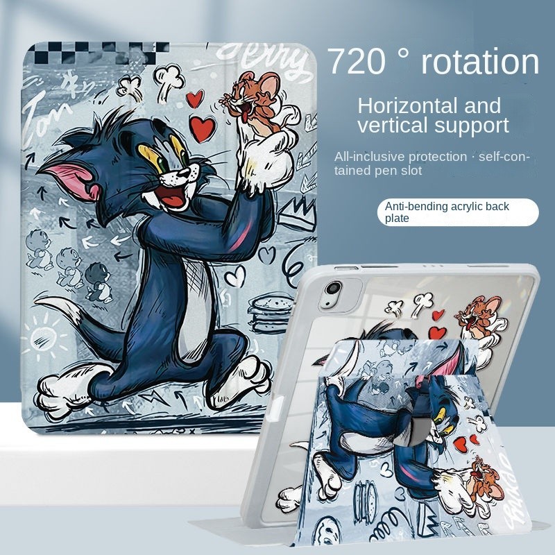 [iPad Air 5] เคส ลายการ์ตูนแมวทอมแคท หมุนได้ 360 องศา กันตก สําหรับ iPad Air 5 2022 gen10 Air 5 10.9 New Pro11 2020 2021 iPad 9th 8th 7th 10.2 5th 6th air3 mini4 5