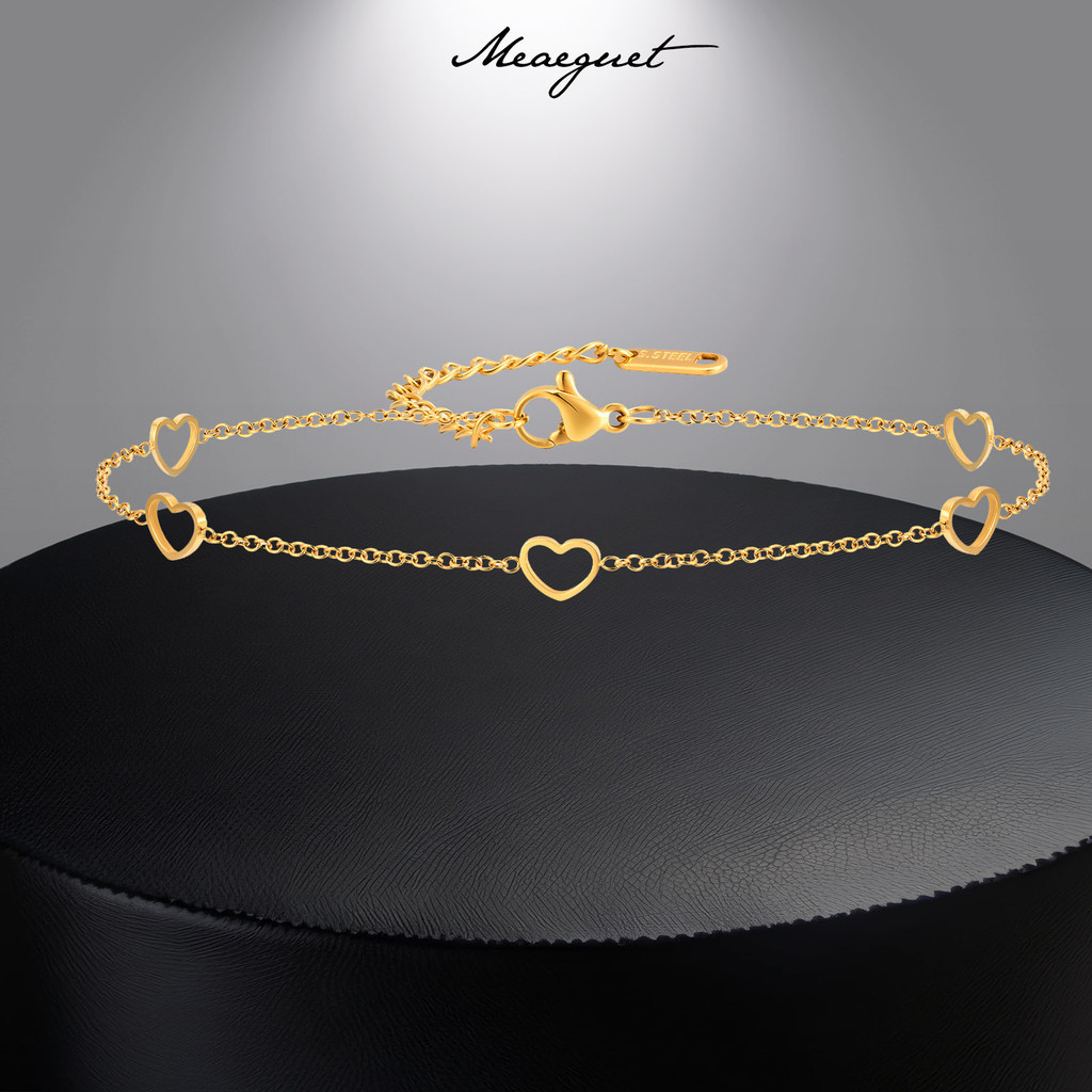 Meaeguet หัวใจข้อเท้าสร้อยข้อมือผู้หญิงผู้ชายสแตนเลส Seal Cuban Link Chain Anklets กันน้ําทอง Anklet